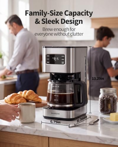 SHARDOR 10-Cup Programmable Coffee Maker, Regular & Bold, LED Display