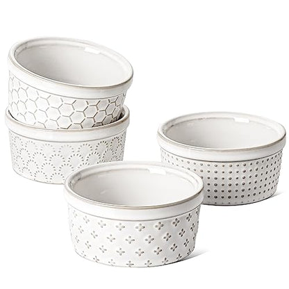 LE TAUCI Ramekins 6 oz, Ramiken for Creme Brulee, Lava Cake,Pudding, Souffle, Small Sauce Bowl,Ceramic Baking Dishes- 4 inch, Set of 4, Arctic White
