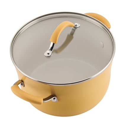 Rachael Ray Cucina Ceramic Cookware Set - 13 Pieces - Ceramic Pots and Pans Set w/Nonstick Frying Pans, Saute Pan, Saucepans, Stockpot, Lids, Pan Protectors & Cooking Utensils - Turmeric