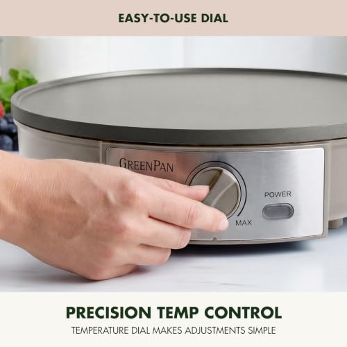 GreenPan Advanced 12" Crepe Maker, Ceramic Nonstick PFAS-Free Coating, Adjustable Temperature Control, 400°F Heating, Batter Spreader & Crepe Turner Included, Clay
