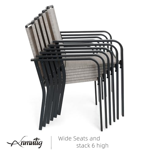 Anmutig 7-Piece Outdoor Patio Dining Set, 6 Stackable Patio Chairs & Rectangular Dining Table with All Weather Frame Furniture Set - 63" x 38" Gray