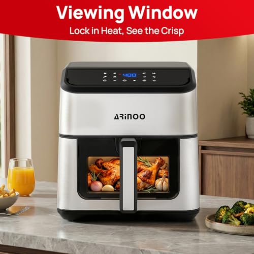 ARINOO 8 Qt Air Fryer Pro with Viewing Window, 8 Presets and Recipe Book