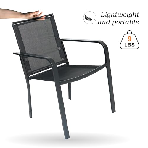Anmutig Patio Dining Set for 6, 7-Piece Outdoor Furniture Rectangular Table and 6 Metal Textilene Stackable Chairs Set for Lawn Backyard and Deck Black