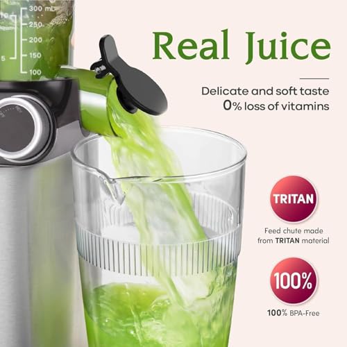 Anybear Cold Press Juicer 200W Masticating Slow Juicer 4.3" Large Feed Chute Fit Whole Fruits Vegetables | Upgraded Auger | Tritan Material | BPA Free | Juice Recipes (Silver Gray)