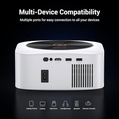 HAPPRUN 1500 ANSI Lumens Outdoor Projector with Built-in Streaming Apps, 4K Decoding Resolution, Auto Focus, Dolby Audio, Smart Projector with WiFi 6 and Bluetooth 5.2, Indoor Home Theater