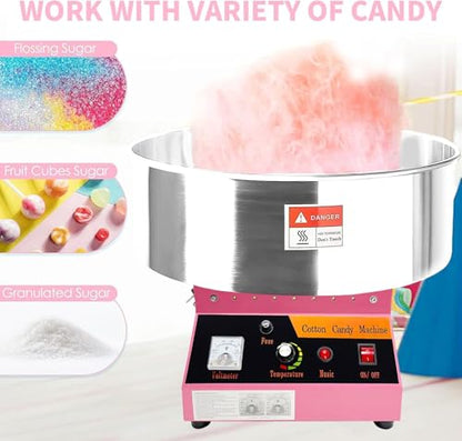 Commercial Cotton Candy Machine - Heavy Duty Candy Floss Maker with 1080W Power, 2.2L Bowl, and 3 Speed Settings, Perfect for Parties, Events, and Business Use (Pink)