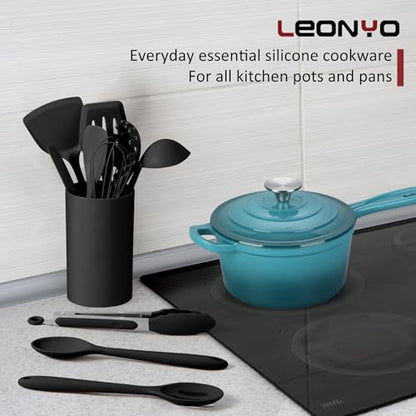 2 Quart Saucepan with Lid, Leonyo Enameled Cast Iron Sauce Pan, Cast Iron Pot and Pan Dutch Oven Induction Cookware for All Cooktops Cooking Soup, Milk, Paste- Up to 500°F & 6.7Lbs, Lake Green