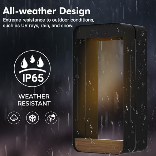 Grand patio Outdoor Solar Wall Sconce Shelf Planter, Decor LED Waterproof Wall Light Lamp with Woodgrain for Patio, Porch, Solar Energy, Black (S-Rectangle)