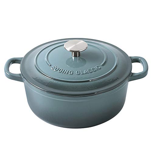 EDGING CASTING Enameled Cast Iron Round Dutch Oven with Lid Dual Handle Pot Bread Ovens, 7 Quart, Slateblue
