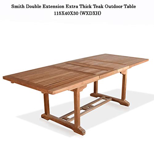 Bayview Patio New 11pc Indonesian Grade-A Teak Outdoor Dining Set- Extra Thick Rectangle Double Extension Table 118x40 + 10 Java Teak Stacking Dining Chairs. Fine Sanded Natural Finish