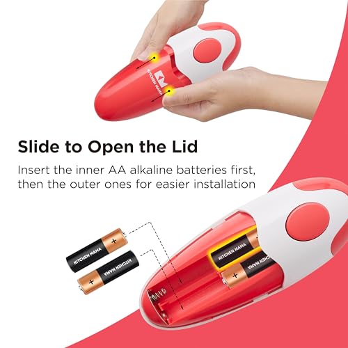 Kitchen Mama Auto Electric Can Opener: Open Your Cans with A Simple Press of Button - Automatic, Hands Free, Smooth Edge, Battery Operated, YES YOU CAN (Red)