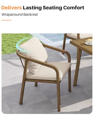 SEEHILL 9 Pieces Never-Rust Aluminium Outdoor Dining Set, Patio Table and Chairs for 8, Patio Dining Set with Rectangle Table, Outdoor Dining Chairs with Removable Cushions for Deck, Backyard, Teak