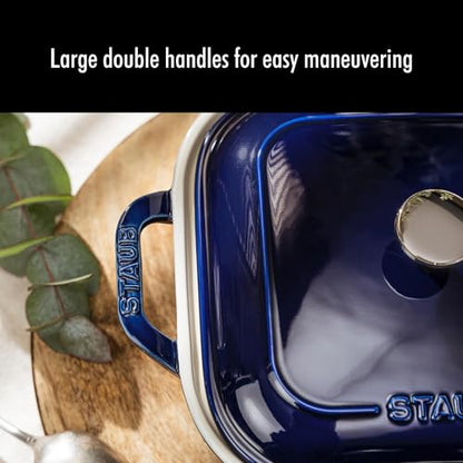 Staub Ceramic 4-pc Baking Pans Set, Casserole Dish with Lid, Brownie Pan, Dark Blue