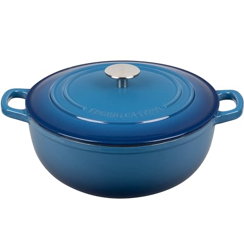 EDGING CASTING Enameled Cast Iron Dutch Oven Pot with Lid for Sourdough Bread Baking, Bread Dutch Ovens, Cooking Pots, 5 Quart, Lake Blue