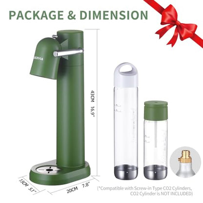 OSCEVIA - Sparkling Water Maker | Soda Beverage Machine | Soda Streaming Seltzer & Carbonator | 1L+0.5L BPA Free Bottles | Compatible Srew-in 60L CO2 (NOT Included) | Green