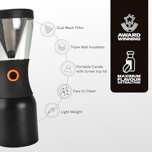 asobu Cold Brew Coffee Maker, Award-Winning 40oz Insulated Cold Brew Brewer with Portable Stainless Steel Carafe – No.1 Europe Coffee Fest Winner, Leakproof, BPA-Free, Keeps Cold 24H