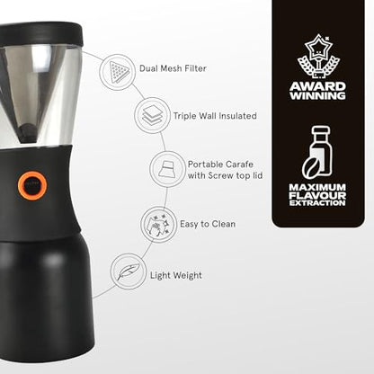 asobu Cold Brew Coffee Maker, Award-Winning 40oz Insulated Cold Brew Brewer with Portable Stainless Steel Carafe – No.1 Europe Coffee Fest Winner, Leakproof, BPA-Free, Keeps Cold 24H