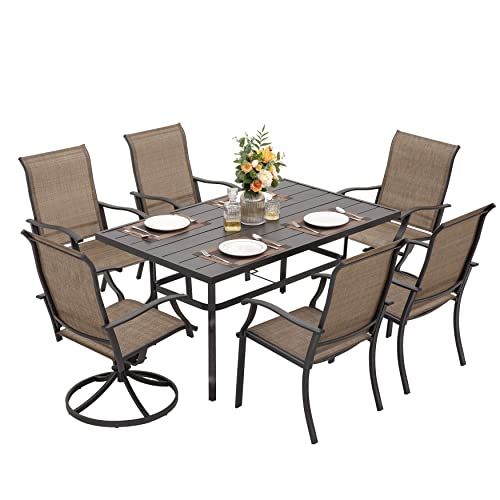 NUU GARDEN 7 Pieces Outdoor Dining Sets, Textilene Swivel Patio Table and Chairs All-Weather Outdoor Furniture Set for Lawn, Backyard, Balcony, Black and Brown