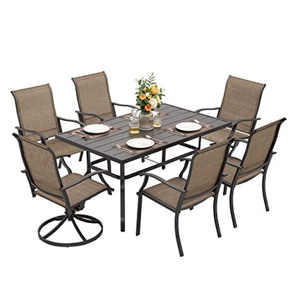 NUU GARDEN 7 Pieces Outdoor Dining Sets, Textilene Swivel Patio Table and Chairs All-Weather Outdoor Furniture Set for Lawn, Backyard, Balcony, Black and Brown
