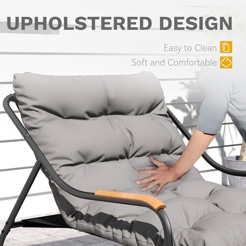 DWVO Outdoor Rocking Chair, Over-Sized Patio Rocking Chair with Removable Cushion, All-Weather Lounge Chair Outdoor Porch Rockers for Lawn, Garden, Backyard, Black