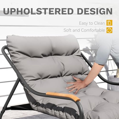 DWVO Outdoor Rocking Chair, Over-Sized Patio Rocking Chair with Removable Cushion, All-Weather Lounge Chair Outdoor Porch Rockers for Lawn, Garden, Backyard, Black