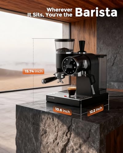 avigator Espresso Machine with Grinder, Semi-Automatic, 20 Bar, Black