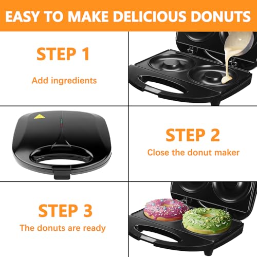 Ht Viik Donut Maker,Doughnut Machine,Bake 2 Donuts,Double-sided heating, Non-stick Surface, Perfect for Breakfast,for Commercial or Family Use,Easy to Clean