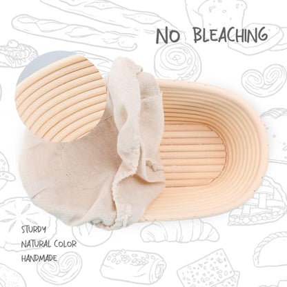 DOYOLLA Bread Proofing Baskets Set of 2 10 inch Oval Shaped Dough Proofing Bowls w/Liners Perfect for Professional & Home Sourdough Bread Baking