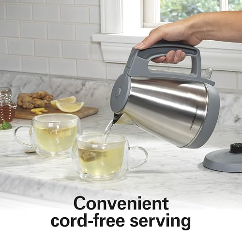 Hamilton Beach 1 Liter Electric Kettle, Water Boiler & Heater, Fast 1500 Watts, BPA Free Interior, Cordless Serving, Auto-Shutoff and Boil-Dry Protection, Cord Wrap, Stainless Steel (41065)