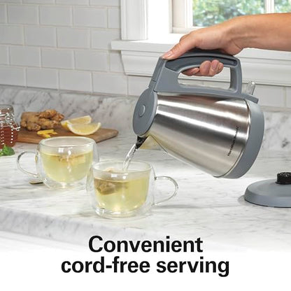 Hamilton Beach 1 Liter Electric Kettle, Water Boiler & Heater, Fast 1500 Watts, BPA Free Interior, Cordless Serving, Auto-Shutoff and Boil-Dry Protection, Cord Wrap, Stainless Steel (41065)