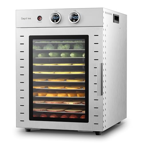 Food Dehydrators Machine with 12 Stainless Steel Trays with Timer Setting Temperature Adjusted 68 ℉ to 194 ℉ Dryer for Herb Fruit Meat Vegetables Mushroom Beef jerky for Commercial Household large