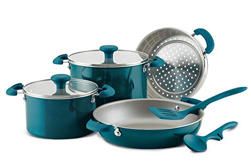 Rachael Ray 8-Piece Aluminum Cookware Set, Teal Shimmer