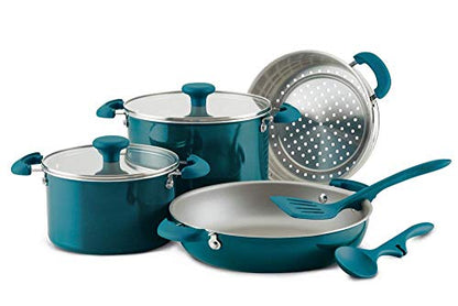 Rachael Ray 8-Piece Aluminum Cookware Set, Teal Shimmer
