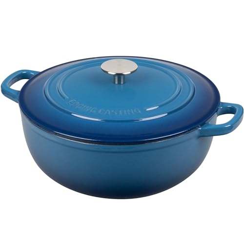 EDGING CASTING Enameled Cast Iron Dutch Oven Pot with Lid for Sourdough Bread Baking, Bread Dutch Ovens, Cooking Pots, 5 Quart, Lake Blue