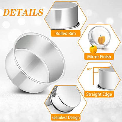P&P CHEF Cake Pan Set of 4, Stainless Steel Baking Round Cake Pans Tins Bakeware for Birthday Wedding, Leak-proof & Easy Clean, Mirror Finish & Easy Releasing, 4 Inch