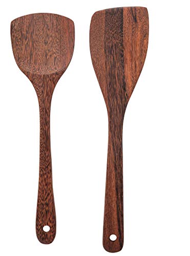 MyFurtive Wooden Spatulas - Eco-Friendly, Durable & Ergonomic Kitchen Utensils - Non-Scratch Cooking Tools for Stirring, Flipping & Serving - Set of 2 (12.8” & 12”)