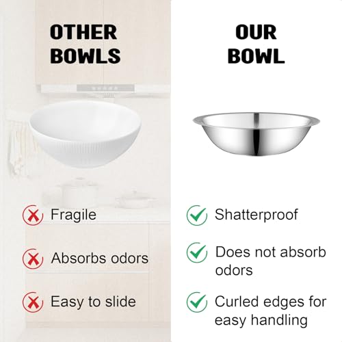 Odowalker 15 Pcs Stainless Steel Bowls Kitchen Metal Bowl with Flat 6.3 Inch Base Prep Bowls, Mixing Bowls Mirror Polish Metal Bowl Set for Meal Prep, Serving, Baking