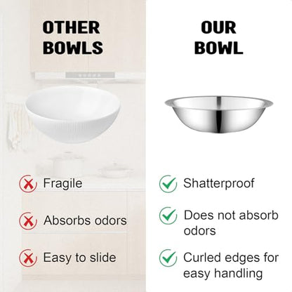 Odowalker 15 Pcs Stainless Steel Bowls Kitchen Metal Bowl with Flat 6.3 Inch Base Prep Bowls, Mixing Bowls Mirror Polish Metal Bowl Set for Meal Prep, Serving, Baking