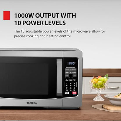TOSHIBA EM131A5C-SS Countertop Microwave Ovens 1.2 Cu Ft with 12.4" Removable Turntable Smart Humidity Sensor, 12 Auto Menus Mute Function ECO Mode Easy Clean Interior, 1000W, Silver