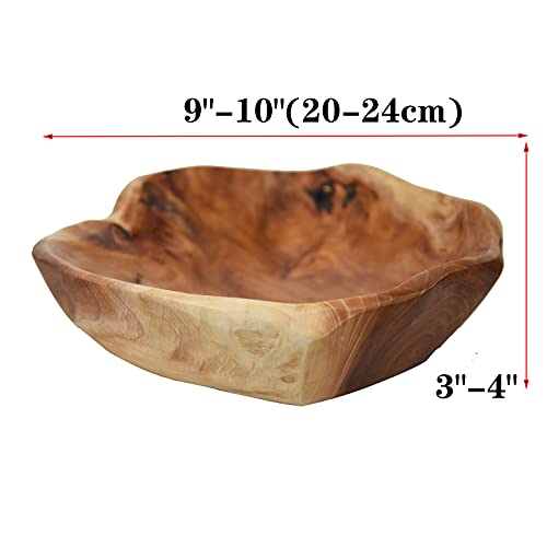 JFFLYIT Creative Wood Bowl Root Carved Bowl Handmade Natural Real Wood Candy Serving Bowl (9"-10")