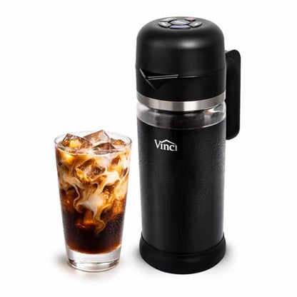 VINCI Express Cold Brew, Electric Cold Brew Coffee Maker in 10 Minutes, Glass Carafe, 3 Brew Strength Settings & Cleaning Cycle, Easy to Use & Clean 1.4 Liters Push Button Control