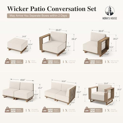 HERA'S HOUSE 9-Piece Patio Sectional Furniture Set with 10" Thick Cushions