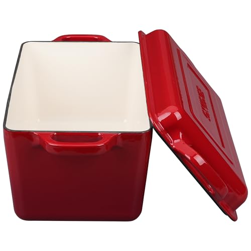 EDGING CASTING Enameled Cast Iron Dutch Oven, Oblong Bread Oven for Sourdough Bread Baking, Baking Pan, Dual Handles, Oven Safe, 4 Quart, Red