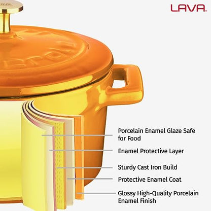 LAVA 10 Quarts Cast Iron Dutch Oven: Multipurpose Stylish Round Shape Dutch Oven Pot with Three Layers of Enamel Coated with Trendy Lid (Orange)