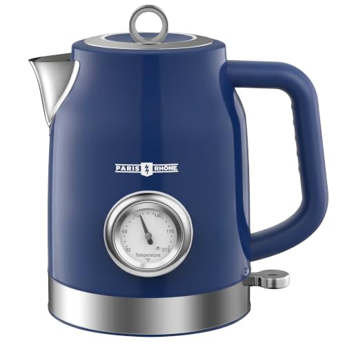 Electric Tea Kettle Retro‑Blue, 57oz Hot Water Pot with Thermometer