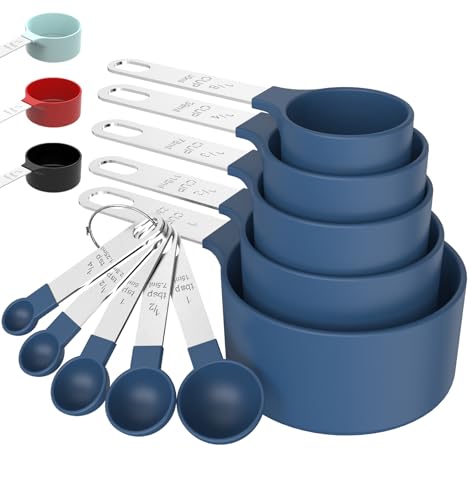 TILUCK Measuring Cups & Spoons Set, Stackable Cups and Spoons, Nesting Measure Cups with Stainless Steel Handle, Kitchen Gadgets for Cooking & Baking (Blue)