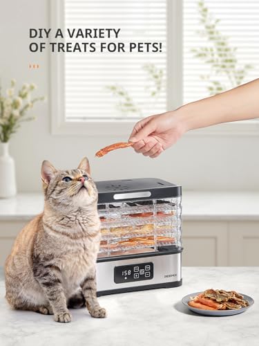 Reemix 5-Tier Compact Food Dehydrator - BPA-Free Trays, Stainless Steel Base, Touch Control LCD Display for Temperature/Time Adjustment, Home Use Dryer for Fruits, Veggies & Jerky