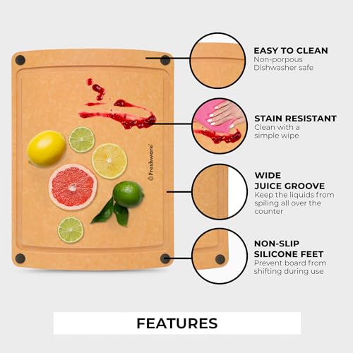 Cutting Board for Kitchen, Wood Cutting Board with Juice Grooves, Dishwasher Safe, Non-Porous, BPA Free, Medium Cutting Boards, 15 x 11.25-inch, Natural Slate
