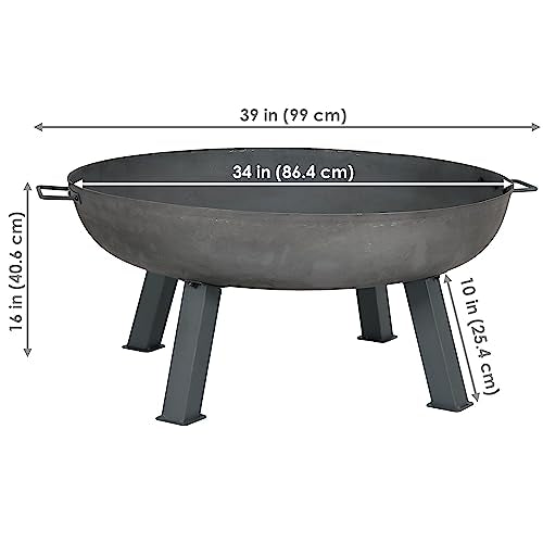 Sunnydaze Cast Iron Heavy Duty Fire Pit for Outside - Wood Burning Outdoor Fire Pit Bowl with Handles - 34" - Gray