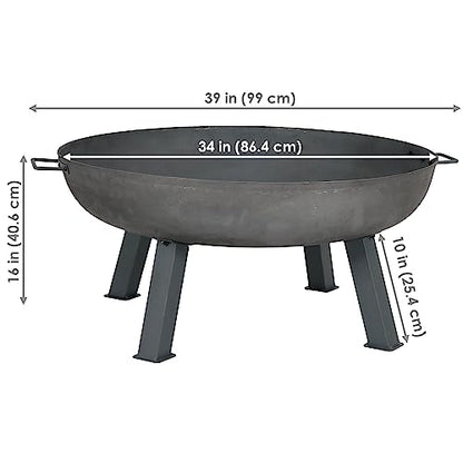 Sunnydaze Cast Iron Heavy Duty Fire Pit for Outside - Wood Burning Outdoor Fire Pit Bowl with Handles - 34" - Gray